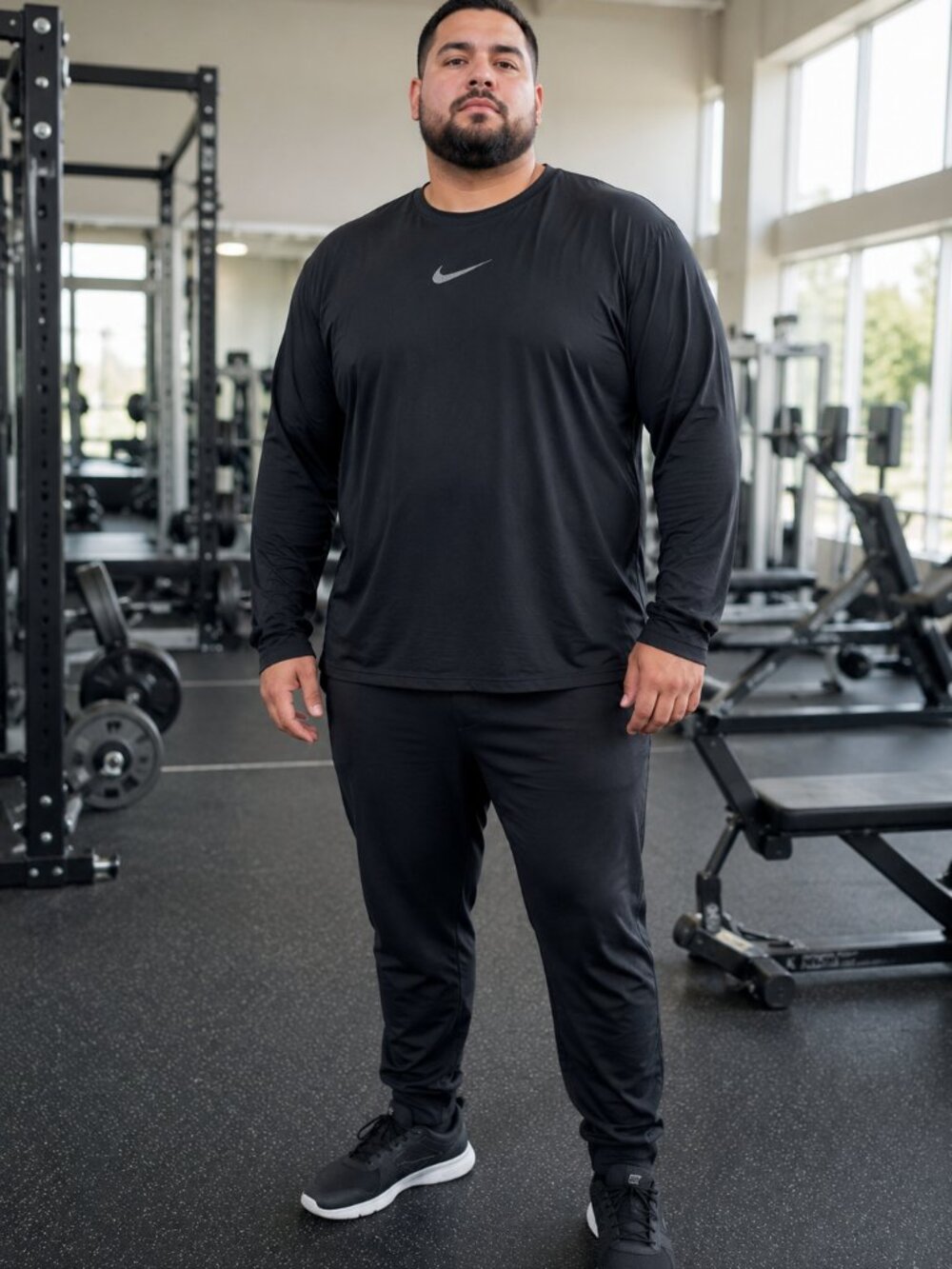 NIKE Men's Tee with Logos Front & Back Long Sleeve Black XXL